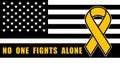 United States awareness concept. No one fights alone Childhood Cancer awareness month concept with American flag and orange ribbon