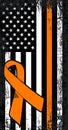 United States awareness concept. No one fights alone Childhood Cancer awareness month concept with American flag and orange ribbon