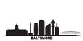 United States, Baltimore city skyline isolated vector illustration. United States, Baltimore travel black cityscape