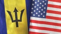 United States and Barbados two flags textile cloth 3D rendering