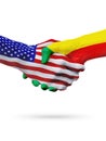 United States and Benin flags concept cooperation, business, sports competition