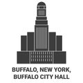 United States, Buffalo, New York, Buffalo City Hall travel landmark vector illustration