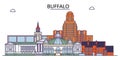 United States, Buffalo tourism landmarks, vector city travel illustration