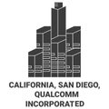 United States, California, San Diego, Qualcomm Incorporated travel landmark vector illustration