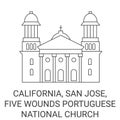 United States, California, San Jose, Five Wounds Portuguese National Church travel landmark vector illustration