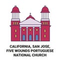 United States, California, San Jose, Five Wounds Portuguese National Church travel landmark vector illustration