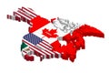 United States, Canada and Mexico vector isometric map combined with national flags Royalty Free Stock Photo