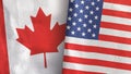 United States and Canada two flags textile cloth 3D rendering Royalty Free Stock Photo