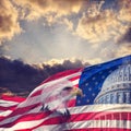 The United States Capitol, American Flag and Bald Eagle with age Royalty Free Stock Photo