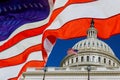 United States Capitol Building at Washington, DC, USA with American flag Royalty Free Stock Photo