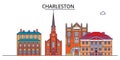 United States, Charleston tourism landmarks, vector city travel illustration