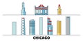 United States, Chicago City flat landmarks vector illustration. United States, Chicago City line city with famous travel Royalty Free Stock Photo