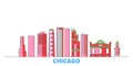 United States, Chicago City line cityscape, flat vector. Travel city landmark, oultine illustration, line world icons