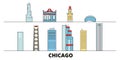 United States, Chicago flat landmarks vector illustration. United States, Chicago line city with famous travel sights Royalty Free Stock Photo