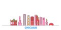 United States, Chicago line cityscape, flat vector. Travel city landmark, oultine illustration, line world icons