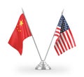 United States and China table flags isolated on white 3D rendering Royalty Free Stock Photo