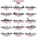 United States cities skylines silhouettes vector illustrations set Royalty Free Stock Photo