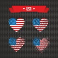 United states Collection of four vector hearts with flag. Heart silhouette