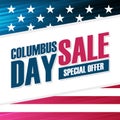 United States Columbus Day Sale special offer background with american national flag for business and promotion.