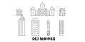 United States, Des Moines line travel skyline set. United States, Des Moines outline city vector illustration, symbol Royalty Free Stock Photo