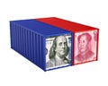 United States Dollar and Chinese Yuan Cargo Container Isolated. Trade war Concept Royalty Free Stock Photo