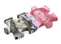 United States Dollar and Chinese Yuan Puzzle Pieces Isolated