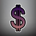 United states Dollar sign. Vector. Violet gradient icon with bla Royalty Free Stock Photo