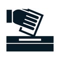 United States elections, hand putting voting paper in the ballot box, political election campaign silhouette icon design