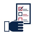 United States elections, hand with voting ballot, political election campaign flat icon design