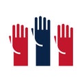United States elections, raised hands campaign political election flat icon design