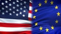 United States and EU flags background diplomatic and economic relations, finance Royalty Free Stock Photo