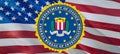 United States FBI emblem waving on United States flag. National 3d Federal Bureau of Investigation flag waving, 3d rendering. Sign