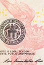 United States Federal Reserve System symbol with torch from ten dollar bank note. Close up shot Royalty Free Stock Photo