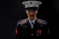 A United States Female Marine Posing In A Military Uniform Royalty Free Stock Photo