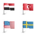 United states, finland, turkey, yemen flags isolated