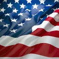 United States flag flutters dynamically in the wind against a backdrop of blue sky Royalty Free Stock Photo