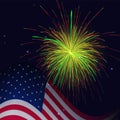 United States flag and golden red green fireworks Royalty Free Stock Photo