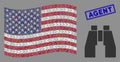 United States Flag Mosaic of Find Binoculars and Grunge Agent Seal