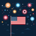 United States Flag Over Fireworks Background Independence Day Holiday 4 July Banner Royalty Free Stock Photo