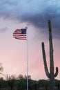 United States Flag with scenic sunset landscape view of Rio Verde, Sonoran Desert, Maricopa County, Arizona Royalty Free Stock Photo