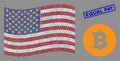 United States Flag Stylized Composition of Bitcoin Coin and Scratched Equal Pay Seal