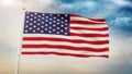 United States Flag Waving in the Air in the daylight sky. Modern Patriotic Concept Background with waving flag