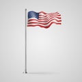 United States flag waving on flagpole. American flag on gray background