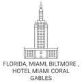 United States, Florida, Miami, Biltmore , Hotel Miami Coral Gables travel landmark vector illustration Royalty Free Stock Photo