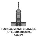 United States, Florida, Miami, Biltmore , Hotel Miami Coral Gables travel landmark vector illustration