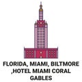 United States, Florida, Miami, Biltmore , Hotel Miami Coral Gables travel landmark vector illustration Royalty Free Stock Photo