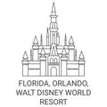 United States, Florida, Orlando, Walt Disney World Resort travel landmark vector illustration