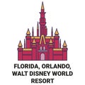 United States, Florida, Orlando, Walt Disney World Resort travel landmark vector illustration