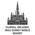 United States, Florida, Orlando, Walt Disney World Resort travel landmark vector illustration Royalty Free Stock Photo