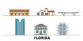 United States, Fort Lauderdale flat landmarks vector illustration. United States, Fort Lauderdale line city with famous